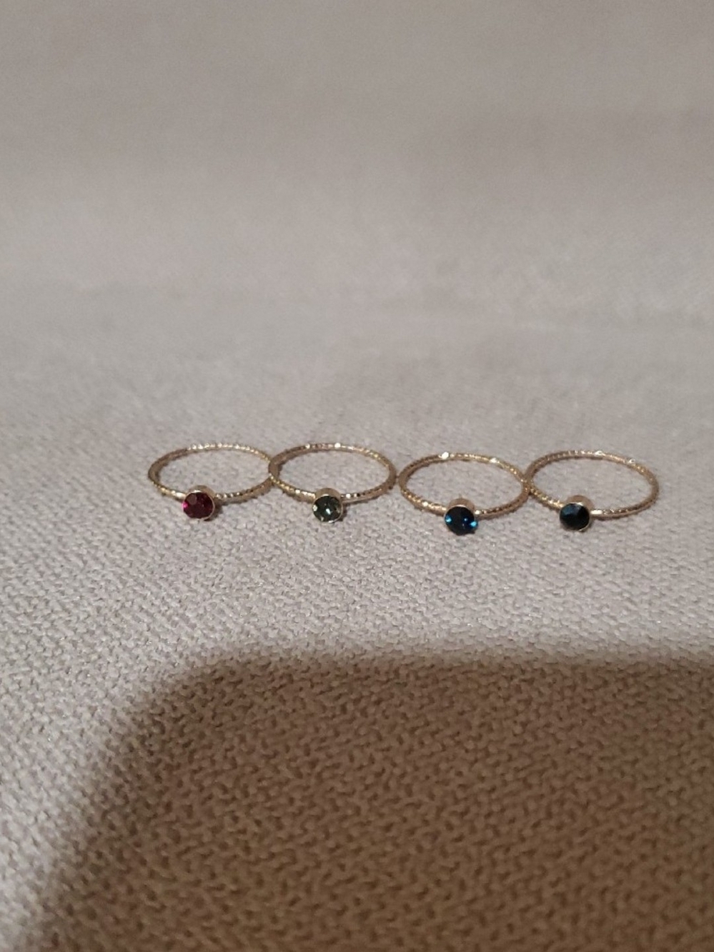 Delicate Gold Stacking Ring Set with Colored Gemstones